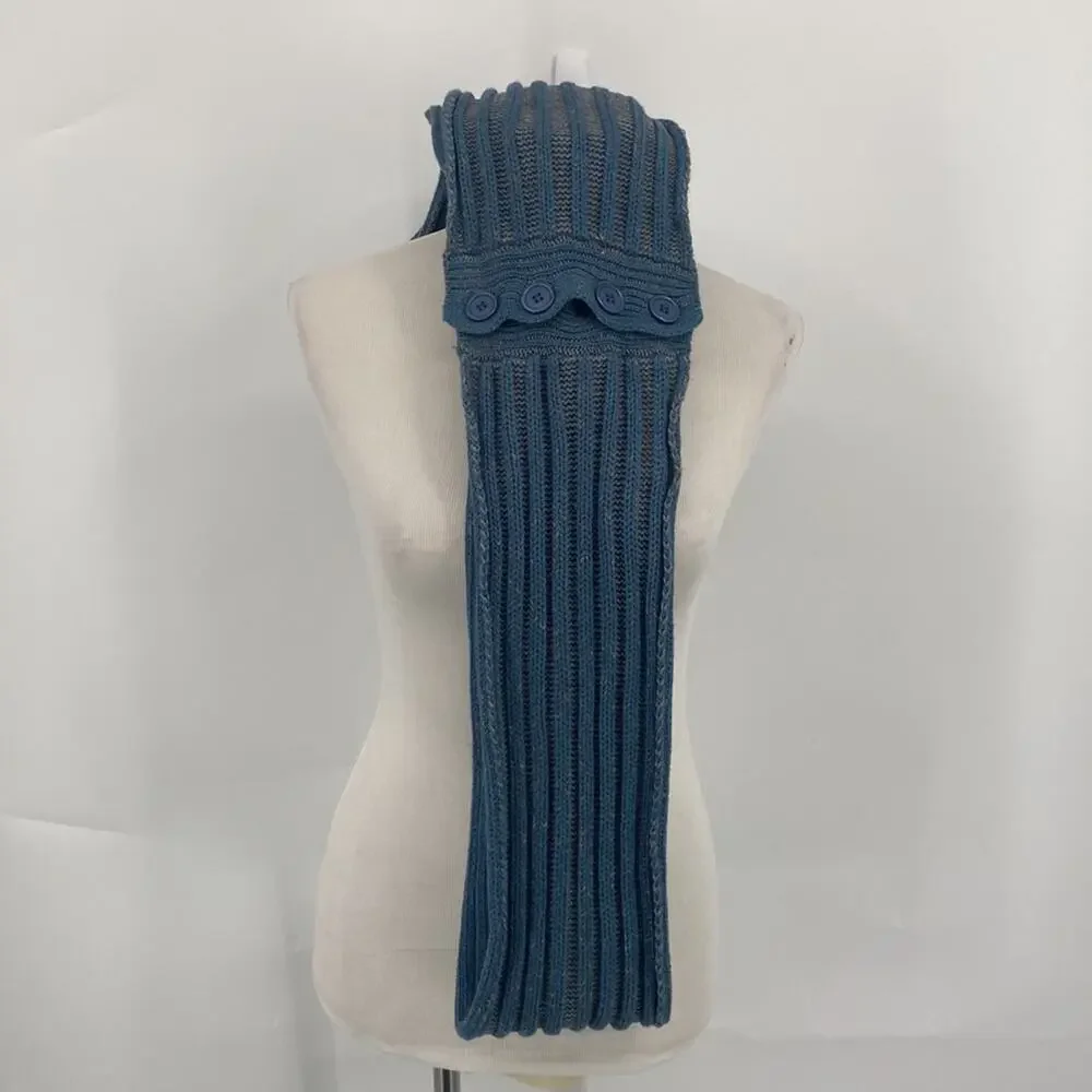 Unbranded Blue & Gray Knit Scarf with 4 Blue Buttons